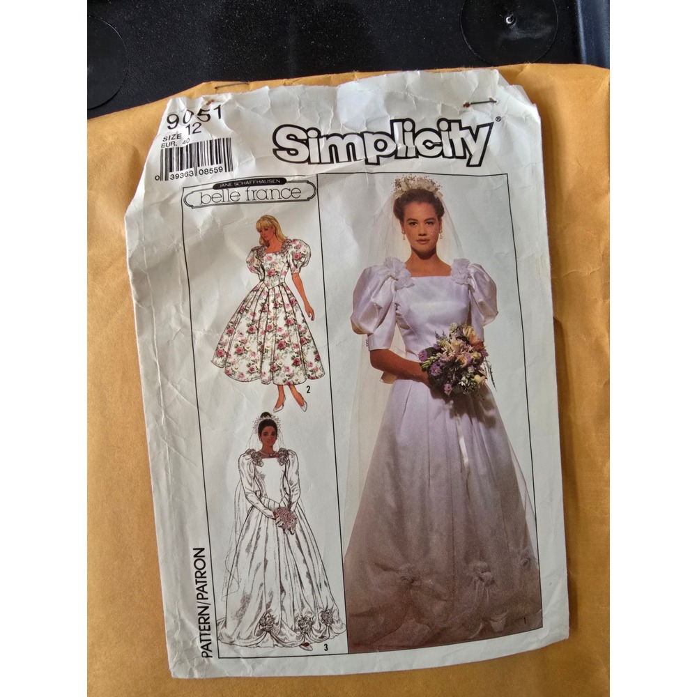 Simplicity 9051 Jane Schaffhausen Belle France Bridal Gown Sewing Pattern Sz 12